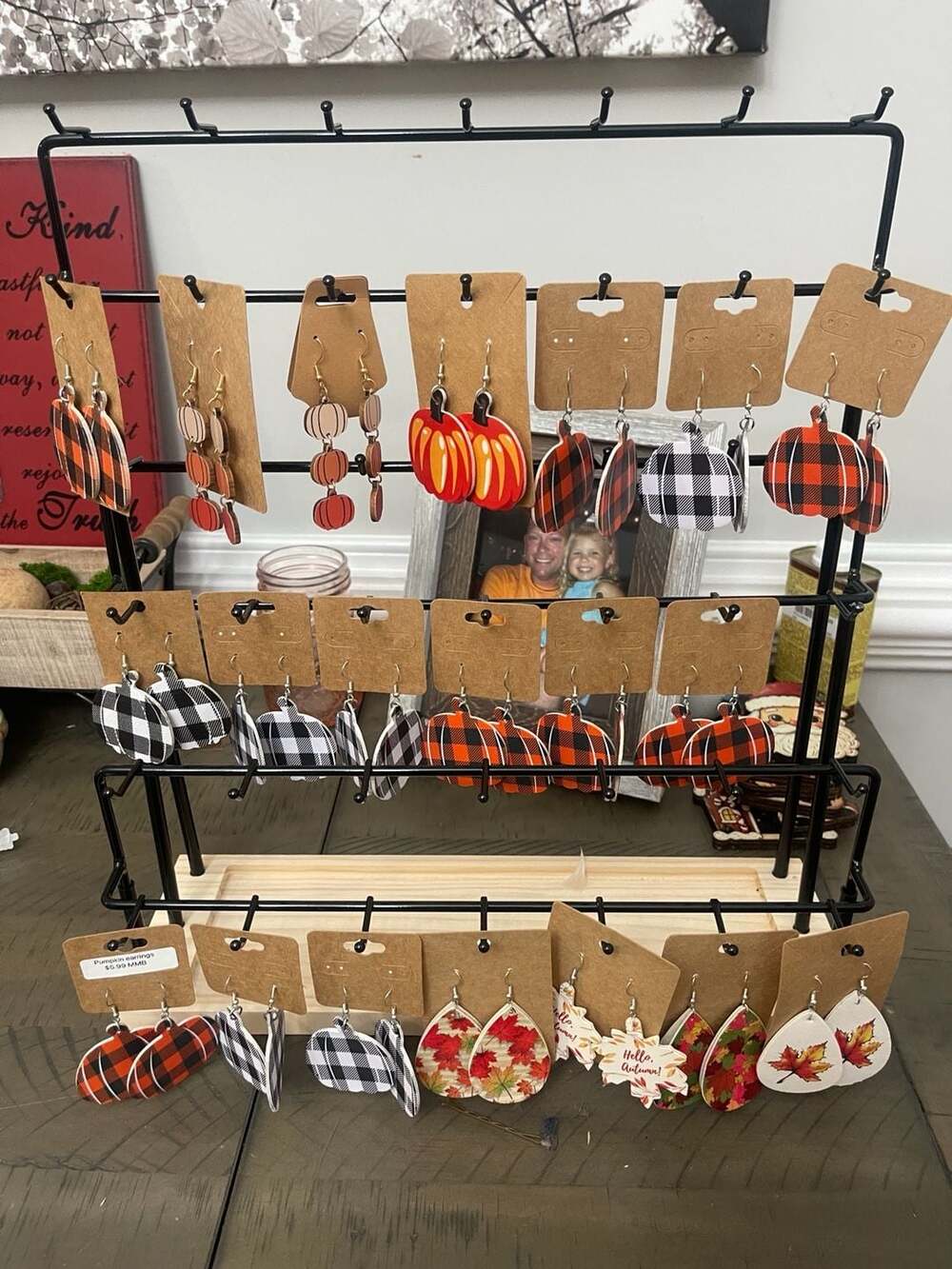 Pumpkin Earrings Fall Thanksgiving Autumn Leaf Plaid Leather Dangle Drop